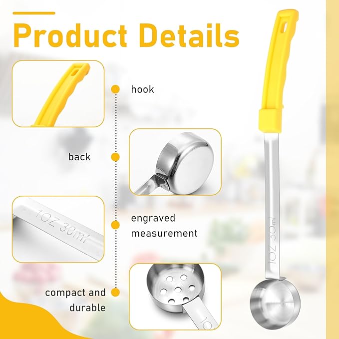 Teenyyou 4 Pcs Portion Control Serving Spoons Portion Control Spoons Ladle Scoops Food Measuring Utensils Proportion Manage Slotted and Unslotted Scoops for Weight Loss(Yellow,1oz)