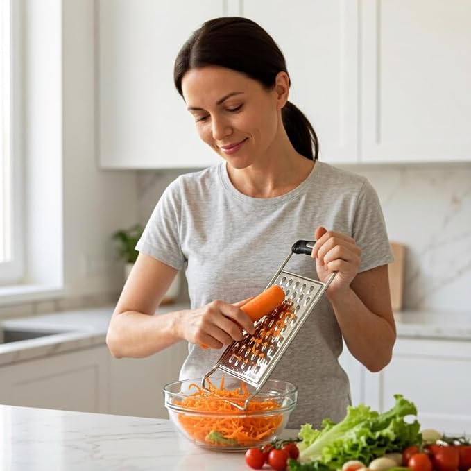 NACOLUS Stainless Steel Cheese Grater with Ergonomic Handle - Coarse Kitchen Grater & Shredder for Parmesan, Vegetables, Chocolate - Classic Design, Dishwasher Safe, Easy Grip (Coarse Grater)