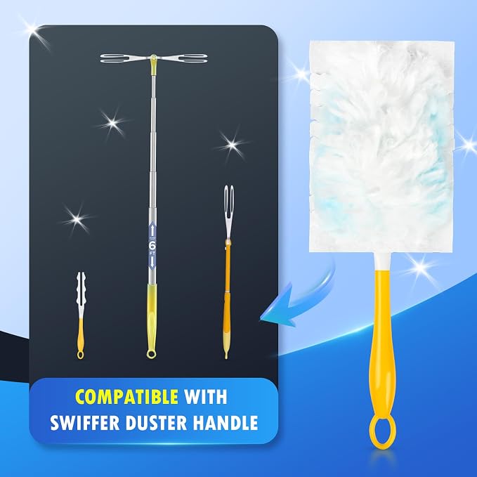 50 Count Duster Refills Compatible with Swiffer Duster Handles, 1 Handle | Dense Microfiber, Dust Lint and Pet Hair Pickup, For Blinds Shelves Fans Electronics and Car Interiors