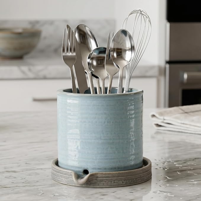 GUTE Utensil Holder Drying Strainer - Sink Utensils Rack, Cutlery Drying , 6x5x5, Silverware Organizer Drainer Basket Caddy, Kitchen Dryer Countertop Cooking Drain - Also For Bathroom Toothbrushes