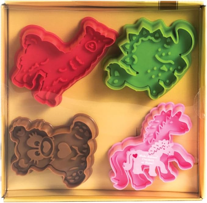 Mrs. Anderson's Baking Animal Cookie Cutters, Set of 4, Spring-Action Embossing Cutters For Cookies, Fondant, And Pastry Dough
