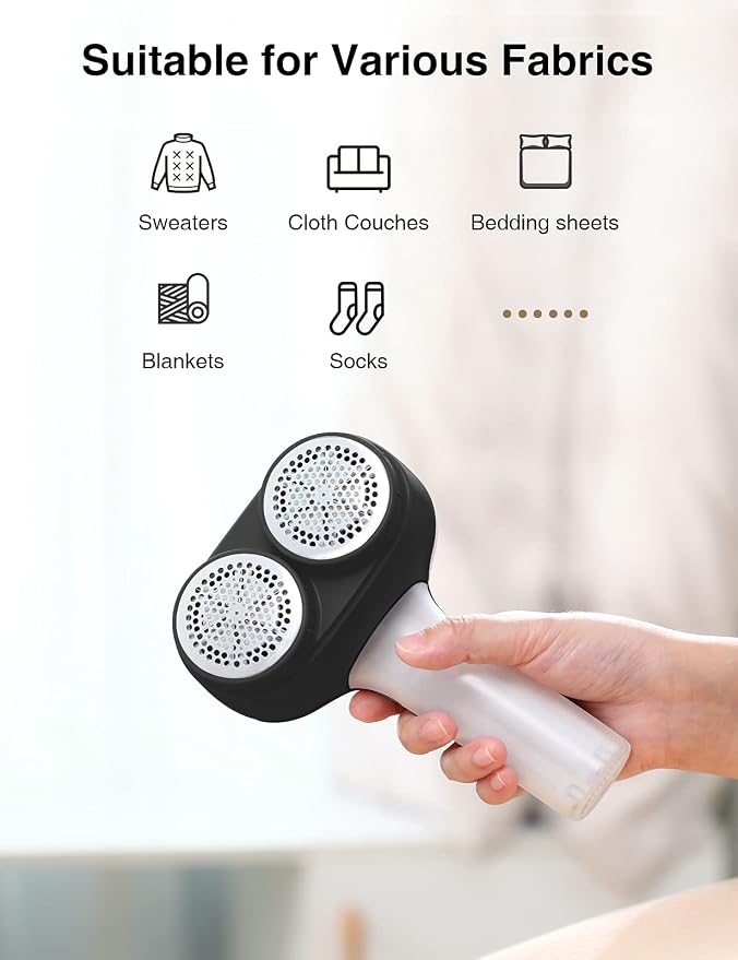 VASSON Fabric Shaver, Sweater Depiller & Pilling Remover | Dual-Head Design for 2X Faster Pilling Removal on Sweaters & Couches