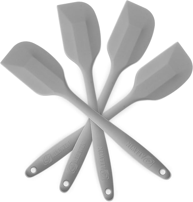 Silicone Spatula 4-piece Set, Heat-Resistant Non-stick Rubber Spatulas with Stainless Steel Core, Grey (Pack of 2)