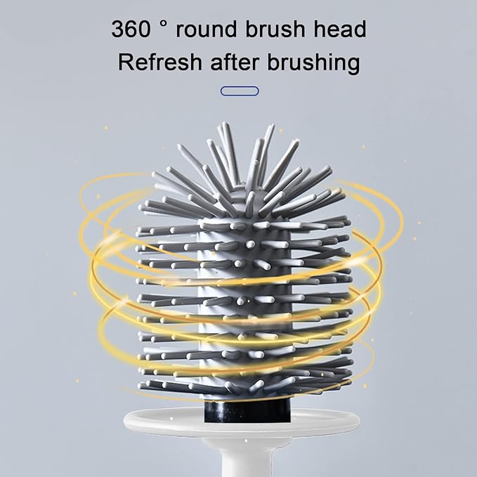 Toilet Brush and Holder Set 3 in 1 (Round Silicone Brush + Flat Silicone Brush + Slit Brush) Toilet Bowl Brush Clean Every Corner of The Toilet, Compact Size Toilet Brushes (White)
