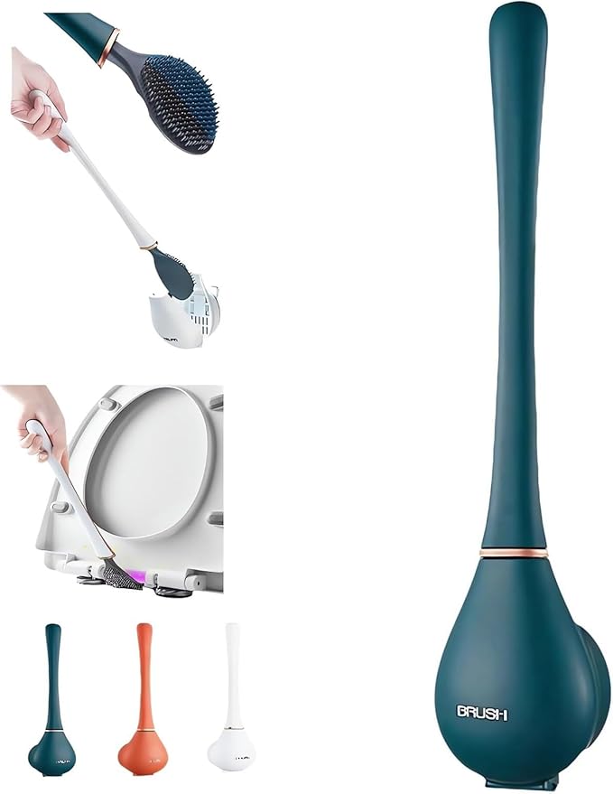 Modern Flexible Silicone Toilet for Home 2025 New Silicone Toilet Brush and Holder Set Wall Mounted Cleaning Kit with Dispenser Flexible & Hygienic Bathroom Scrubber for Home (Blue)