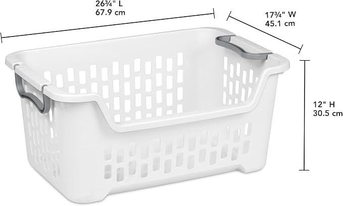 Sterilite 12 Pack Stacking Laundry Basket, 2 Bushel Clothes Hamper, White | Stackable Laundry Basket, Large Rectangular Storage Bin with Carrying Handles and Large 2 Bushel Capacity