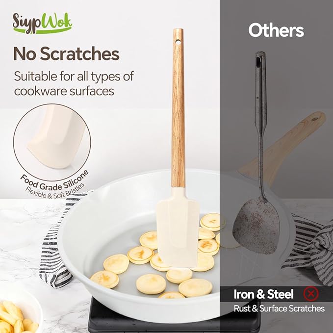 Silicone Spatula Set, Food Grade Rubber Spatula-5 Piece Nonstick Rubber Spatulas, Spoonula, Jar Scraper for Cooking, Baking, Mixing, Frosting - Heat Resistant Up to 600°F (5 Pcs White)