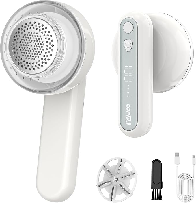 COPPA Lint Remover, LR-01 Remove Fuzz Lint USB-C Rechargeable 6 Blades & 3 Speed Mode Shut-Off Protection Portable Fuzz Remover with Battery Display for Clothing Furniture Curtain
