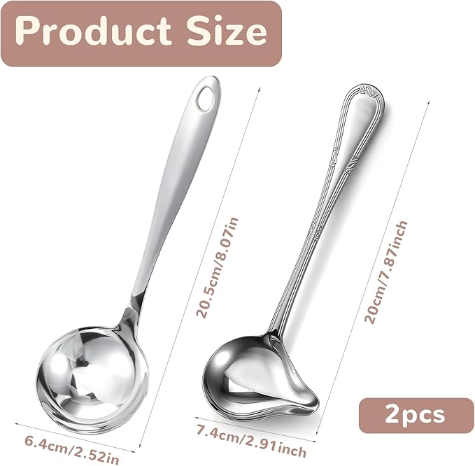 2 Pcs Gravy Spoon Stainless Steel Gravy Ladle Sauce Ladle and Small Ladles with Pour Spout 7.8'' Sauce Soup Spoon Small Drizzle Ladles for Cooking Serving Canning