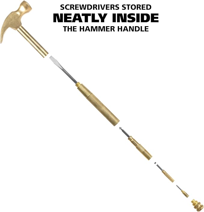 GreatNeck 5-in-1 Hammer, Built in Multitool Screwdriver, Chrome Plated | Includes Four Screwdrivers and One Hammer, Rust Resistant, Great for Household Projects, Lightweight and Easy to Use