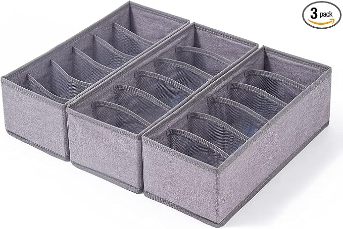 Qozary 3 Pack Sock Underwear Drawer Organizer Dividers, Collapsible Cabinet Closet Storage Boxes for Clothes, Socks, Lingerie, Underwear, Tie, Belt, Baby, Bedroom