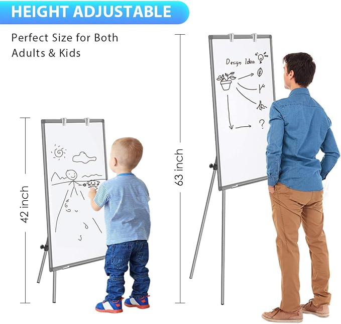Maxtek Easel Whiteboard 36 x 24, Stand Tripod with Height Adjustable, Gray | 3' x 2' Magnetic Dry Erase Surface, Flipchart Stand, Portable Tripod Easel for Office, Teaching, Home and Classroom