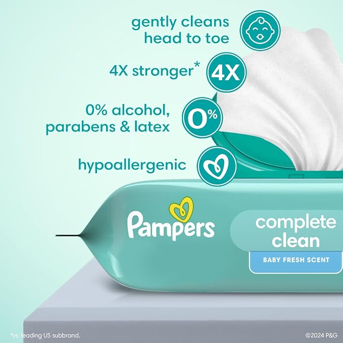 Pampers Baby Wipes, Complete Clean Baby Fresh Scented Wipe, Gently Cleans Head to Toe, 1152 Total (16 Flip-Top Packs)