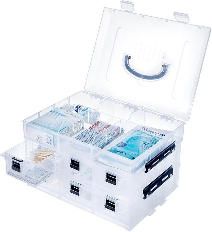 MyGift 11 Inch Clear Plastic Storage Box Container, Arts and Crafts Sewing Supplies Organizer Case with Black Accents, 24 Customizable Compartments, and 6 Drawers with Removable Dividers | Sewing Supplies Organizer Case with Black Accents, 24 Customiza...