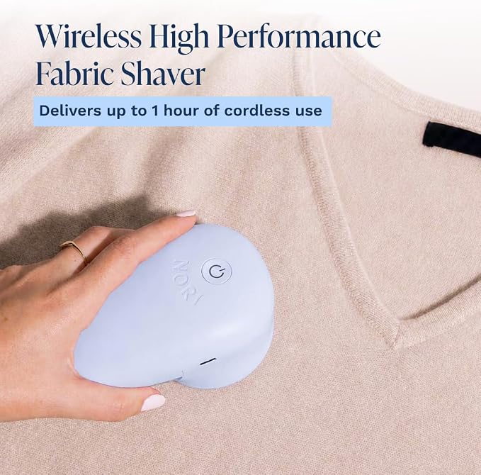 Nori Trim Fabric Shaver - Lint Remover for Clothes & Furniture - Blue | Couch pilling, sweater pill remover, clothes shaver with 6 precision blades, wireless and rechargeable