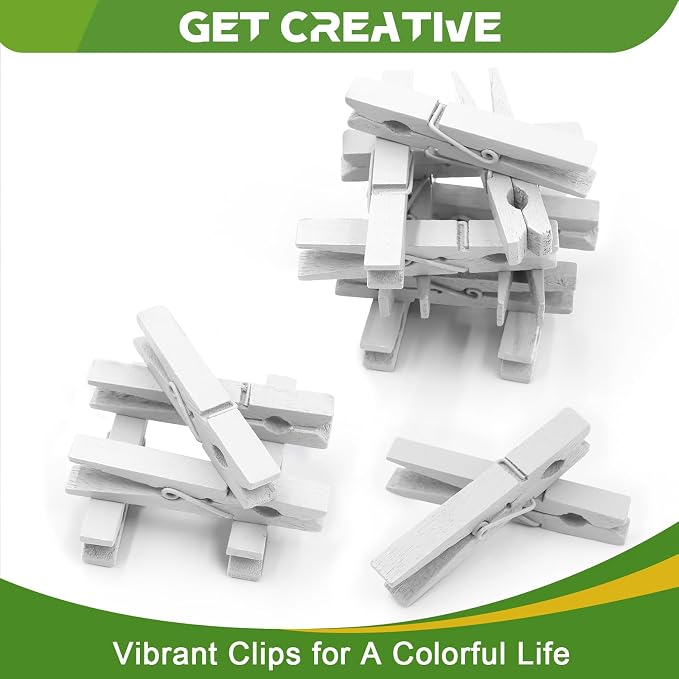 100 Pcs White Clothes pins - 2.9 Inch Wooden Clothespins Cheer Clips | Vibrant for Crafts Classroom Decorations Clothing Pictures Laundry Solid Wood No Splinters Fade‑Proof
