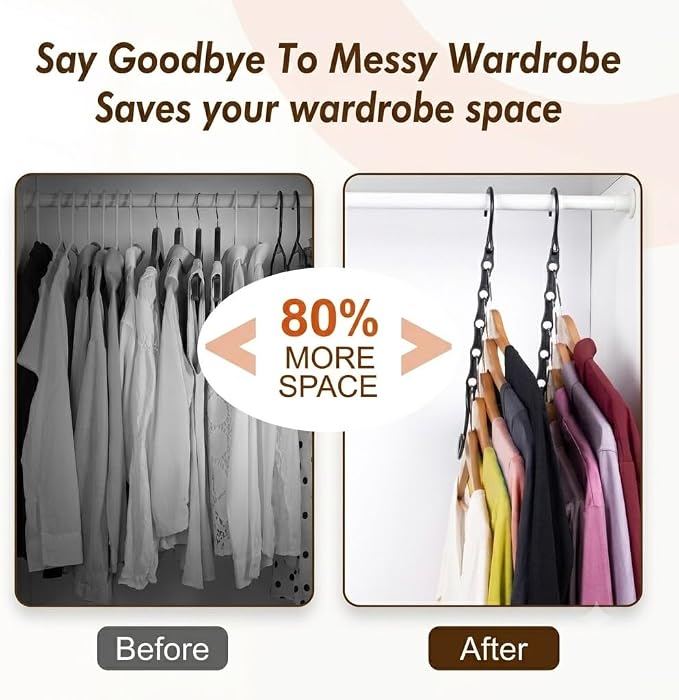 HOUSE DAY Closet Organizers and Storage 8 Pack - Black, Saving Closet Space | with 5 Holes for Daily Clothes Storage, Multifunctional and Cascading Home Essentials, Small Closet Organizer for Storage