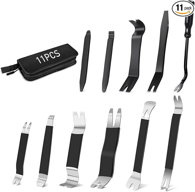 GOOACC 11PCS Trim Removal Tool Kit, Metal & Nylon Pry Tools Set for Car Door Panel, Dashboard, Audio, Clips, Fastener Remover w/ Storage Box – Black