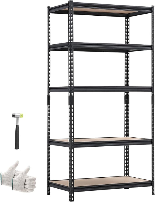 VEVOR Storage Shelves, 5-Tier Adjustable, 2000 lbs Capacity, Heavy Duty Garage Storage Shelving Unit, Metal Utility Rack Shelf, for Garage Warehouse Basement Kitchen, 36.34" W x 18.07" D x 71.38" H