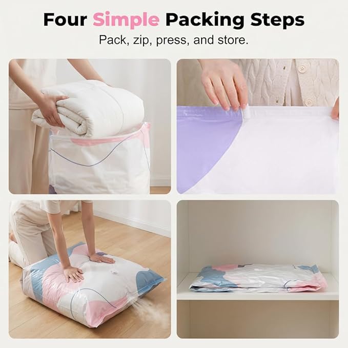 No-Pump Vacuum Storage Bags, Upgrade Large Storage Compression Bags No-Pump 3D Vacuum Storage Bags for Clothes, Comforters, Blankets, 2026 New Cube Compression Space Saver Bags (White X5)