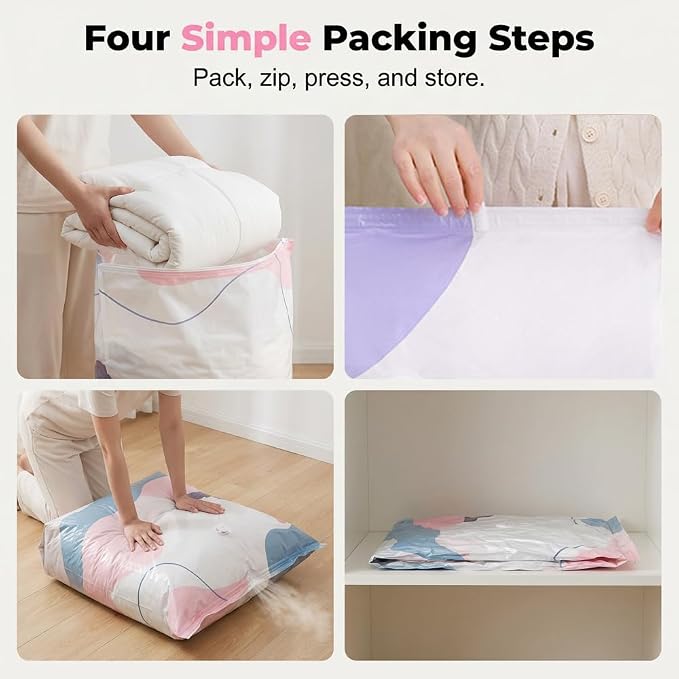 No-Pump Vacuum Storage Bags, Upgrade Large Storage Compression Bags No-Pump 3D Vacuum Storage Bags for Clothes, Comforters, Blankets, 2026 New Cube Compression Space Saver Bags (White X3)