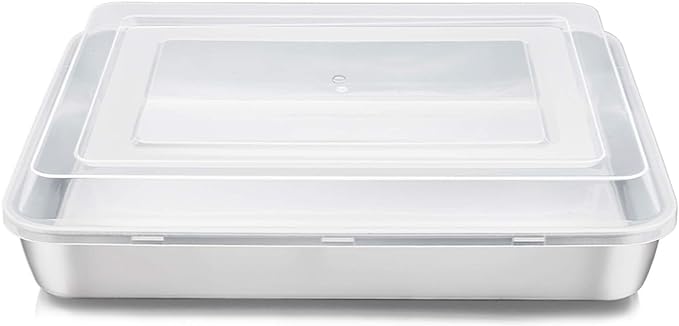 E-far Stainless Steel Baking Pan with Lid, 12⅓ x 9¾ x 2 Inch Rectangle Sheet Cake Pans with Covers Bakeware for Cakes Brownies Casseroles, Non-toxic & Healthy, Heavy Duty & Dishwasher Safe