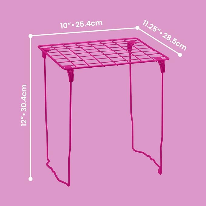 LockerMate Stac-A-Shelf Locker Organizer Shelf, Stackable, Extra Tall, Fits Standard Size School Lockers, Pink