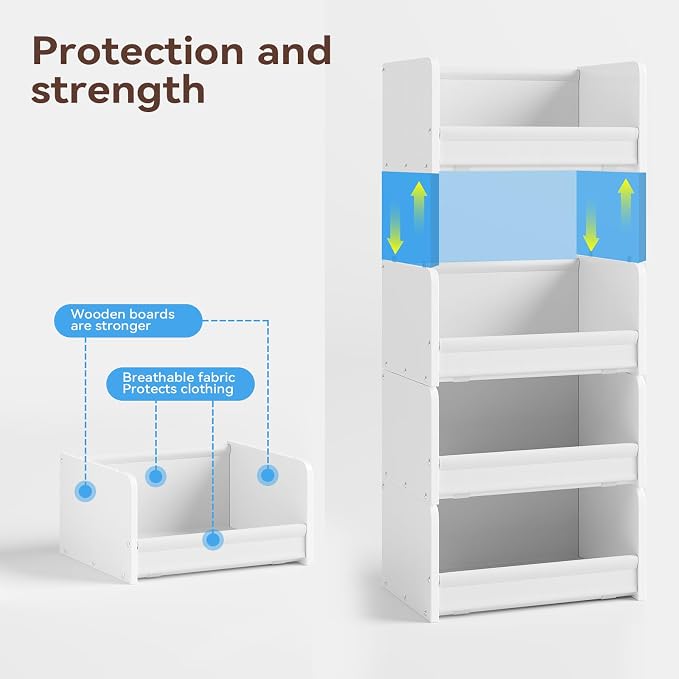 FOUCSSOMEI Closet Storage Organizer with Wood Frame & Fabric Shelves | Patent-designed modular organizer grows with your storage needs by stacking vertically