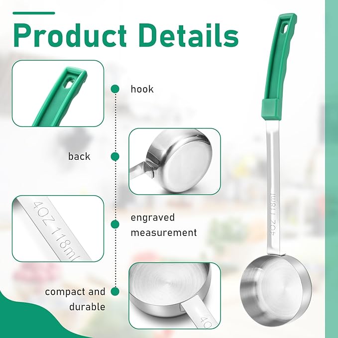 Teenyyou 2 Pcs Portion Control Serving Spoons, Restaurant Measuring Serving Ladle Utensils, Portion Spoons for Weight Loss, Kitchen(Green,4 oz,Solid)