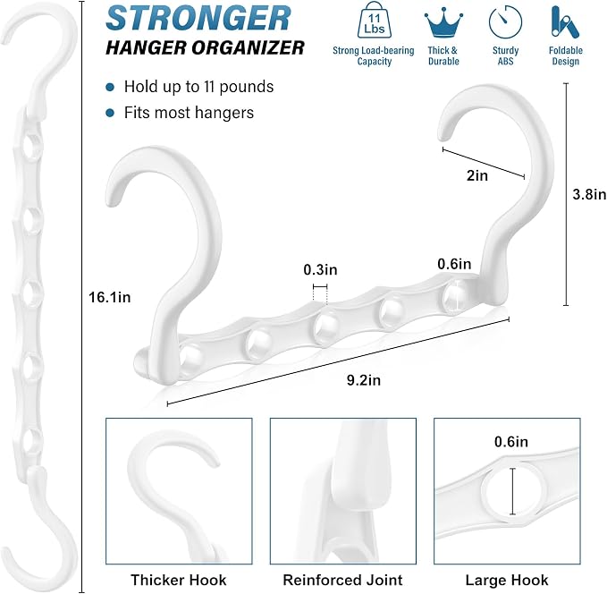 24 Pack Hangers Space Saving Magic Plastic Hanger Organizer White | Shirt Space Saving Hangers, Multi Clothes Hangers Space Saver for Closet Organizers Storage College Dorm Room Essentials