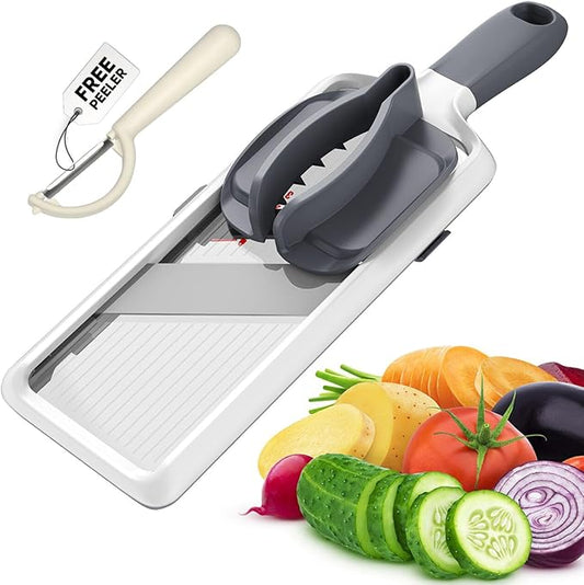 Multi Handheld Mandoline Slicer - Adjustable Stainless Steel Blade, Slicer Vegetable Cutter with Comfort Grip, Safety Features, Easy to Clean, Slicers for Fruits and Vegetables