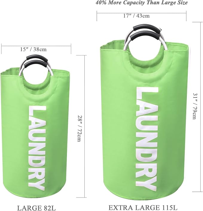 Large Laundry Basket, Laundry Hamper Bag with Handles, 115L Green | Freestanding Tall Dirty Clothes Hamper, Collapsible and Portable Laundry Bin for Dorms and Bedrooms, Thick, Sturdy Fabric