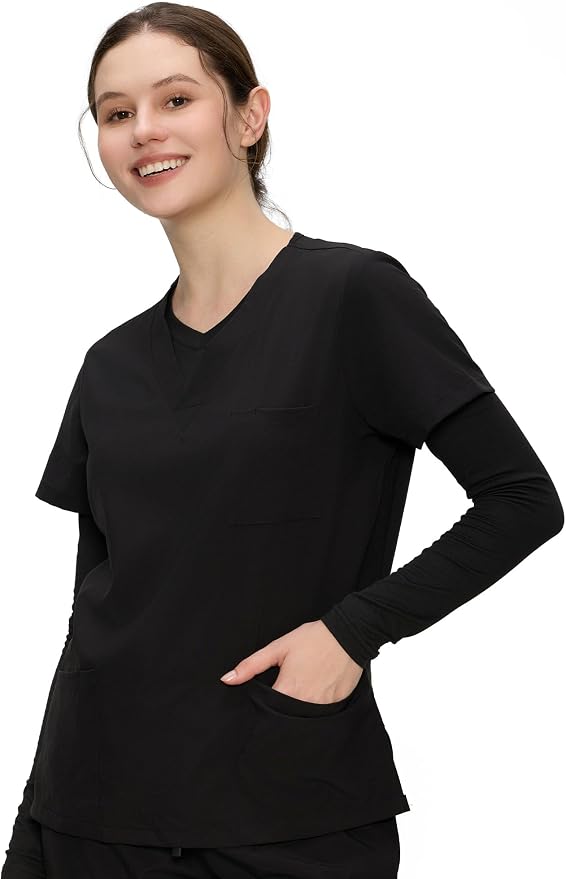 COZYFIT Women’s Underscrub Tee, V-Neck Long Sleeve Undershirt | Soft & Easy Care Fabric, Slim Fit, Smooth Touch, Comfort V-Neck Tee, Machine Wash, Multiple Sizes for Choose