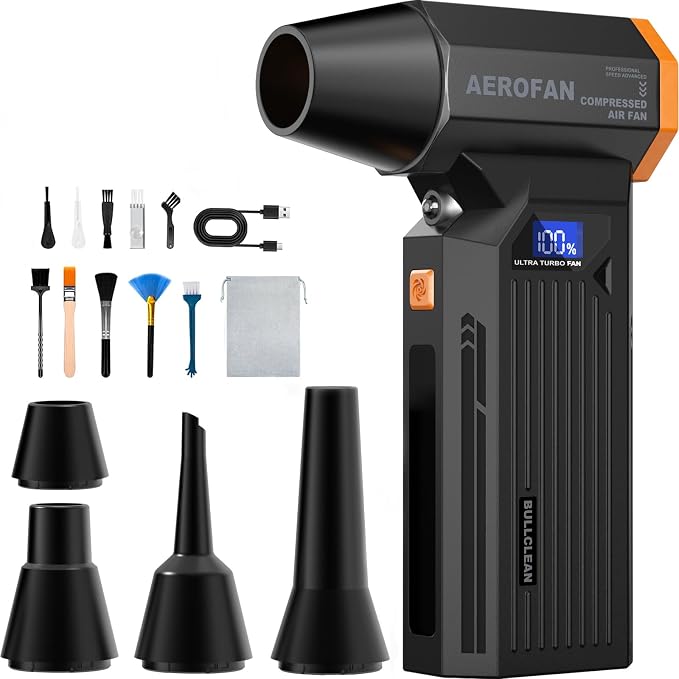 Electric Air Duster - 130000RPM Rechargeable Cordless Compressed Air Duster | 4-Gear Adjustable Mini Turbo Blower, Brushless Motor, PC Dust Cleaner with LED, Portable, For Computer Keyboard Car Outdoor
