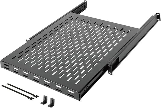 Tecmojo 1U Sliding Rack Shelf,4-Post Vented Rack Mount Shelf,21.7in Deep with Adjustable Mounting Depth 21.7-35.4in,Supports to 110lbs,for 19 Inch AV/Network Equipment Rack,Unassembled,Black