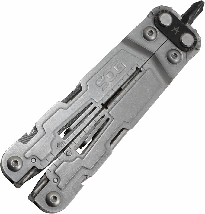 SOG PowerAccess Stainless Steel Multi-Tool Well-Rounded One-Handed Lightweight Daily Pocketable for Backcountry 18 Tools, Stone Wash | 18 Tools, Compound Leverage Pliers, Magnetic 1/4 Hex Driver, 5.9 Open, 4.1 Closed