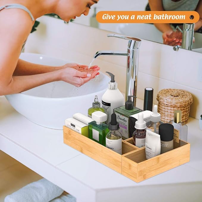 Bamboo Drawer Organizer Utensil Holder for Kitchen, Small Wood Silverware Storage Organizer, Stackable Box Tray for Cutlery, Flatware, Bathroom Caddy for Makeup, Perfume, Jewelry, 6x3x2.5 Inch | Wooden Silverware Tray Cutlery Holder Flatware Containers...