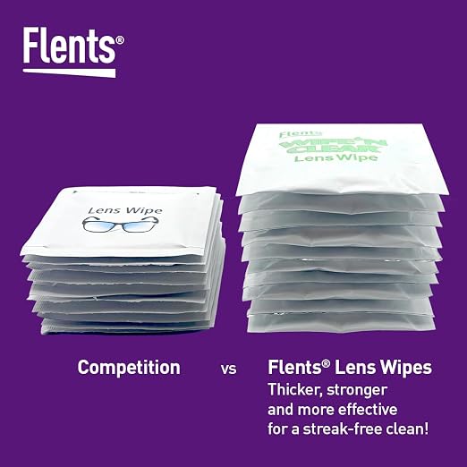 Flents Lens Wipes, Wipe 'N Clear, Pre-Moistened & Streak-Free, 150 Count | Safe for Glasses, Sunglasses, Gentle Cleaning, Clear Vision, Individually Wrapped for Travel & Convenience, Made in the USA