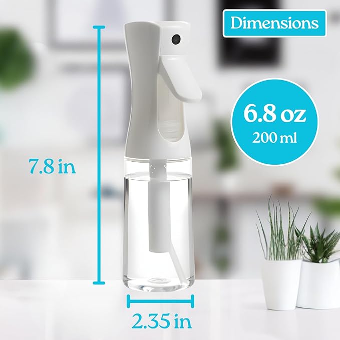 Mist Spray Bottle 200ml – Fine Mist Sprayer for Hair, Plants, Cleaning & Skincare | Refillable Salon Quality Water Mister, (Non-Toxic BPA Free) with White & Clear bottle (Pack of 1)