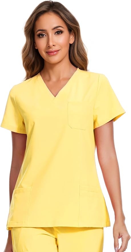 Scrubs Tops for Woman - Soft Stretch, V-Neck Tops | 3 Pockets, Side Split Design, Short Sleeve, Breathable & Lightweight Nursing Shirt, Easy-Care Fabric for All-Day Comfort