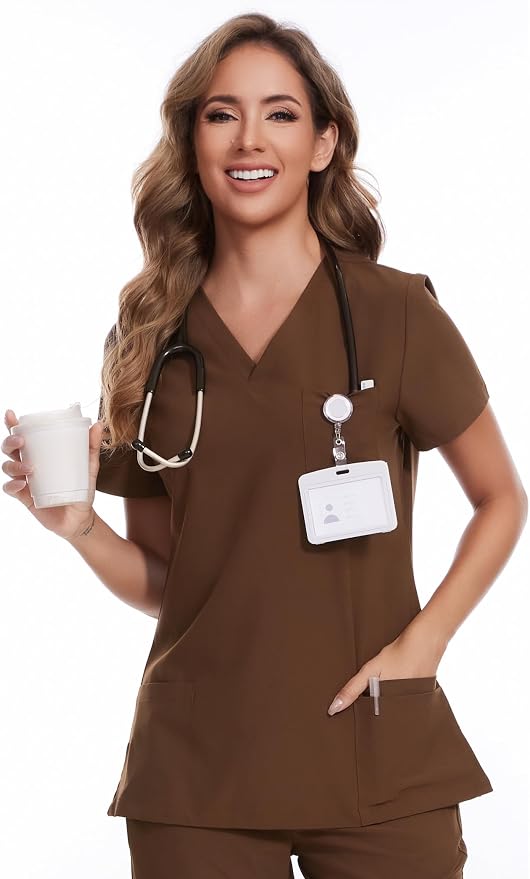 Scrubs Tops for Woman - Soft Stretch, V-Neck Tops | 3 Pockets, Side Split Design, Short Sleeve, Breathable & Lightweight Nursing Shirt, Easy-Care Fabric for All-Day Comfort