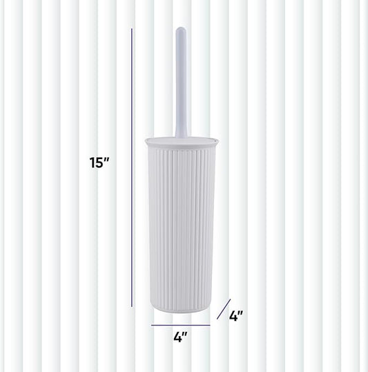 Superio Ribbed Collection - Decorative Plastic Toilet Bowl Brush and Holder Set, White Smoke (1 Pack) Cleaner Scrubber for Bathroom