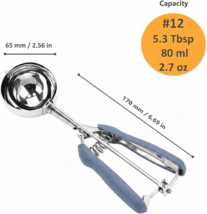 Ice Cream Scoop, Cookie Scoop, 5.3 Tbsp/ 80 ml/ 2.7 oz Cookie Scoops for Baking, 18/8 Stainless Steel Cookie Scooper for Baking, Ice Cream Scooper with Trigger Release, Cookie Dough Scoop (Blue Gray)
