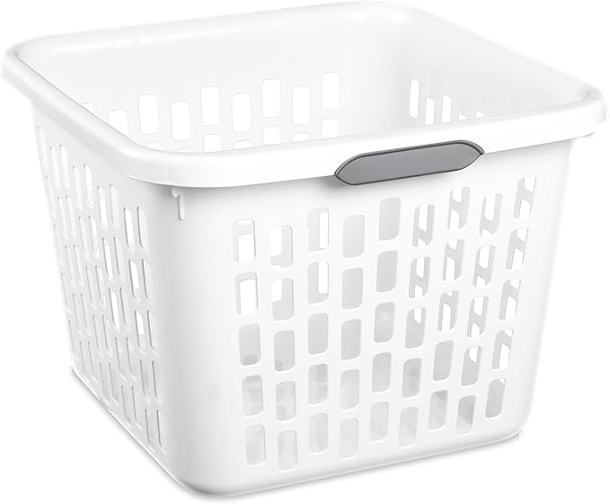 Sterilite Square Laundry Basket, Plastic Clothes Hamper, 6-Pack | 1.5 Bushel Capacity, White, Dirty Clothing Storage, Ventilated Rectangular Holes & Large Comfort Grip Handles for Easy Carry