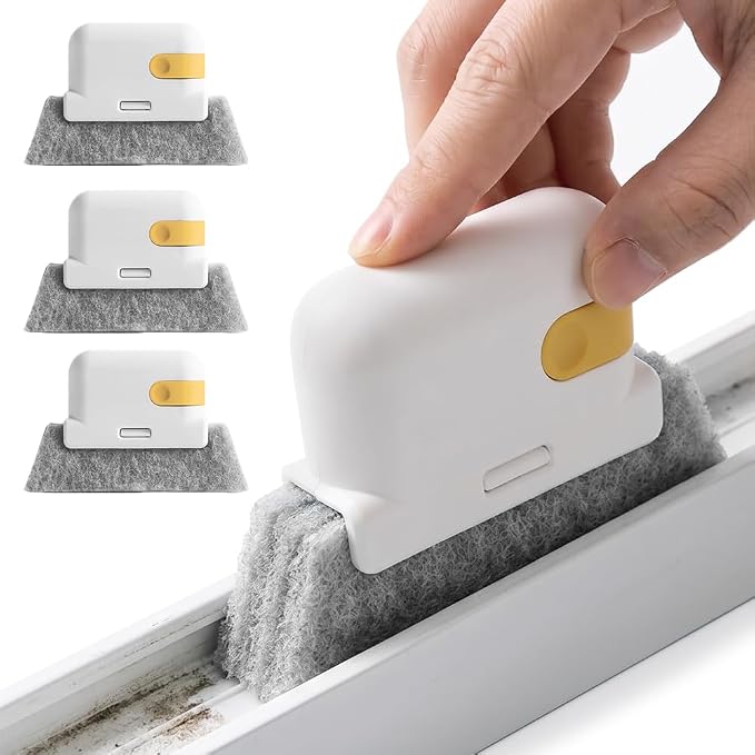 2026 New Magic Window Track Cleaner Set – Handheld Multipurpose Cleaning Brush Windows Screen Brush for Window Grooves, Tile Grout Lines, Shutter Slats, Car AC Vents & Narrow Gaps (3pcs Yellow)