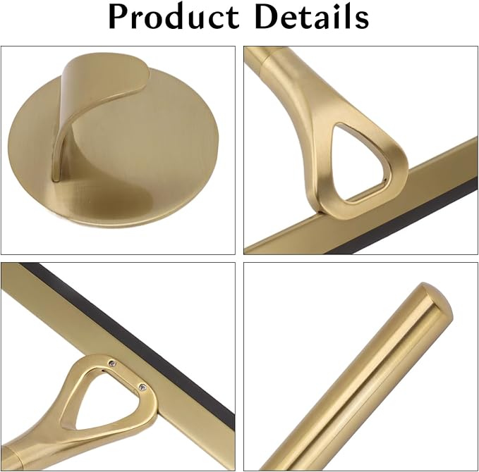 8.9x8.7inch Gold Shower Squeegee Window Squeegee with Hanging Hook | Stainless Steel Glass Wiper Squeegeer Cleaning Tool for Clean Ceramic Tile,Shower Door, Mirror,Window,Car Glass,Table Top