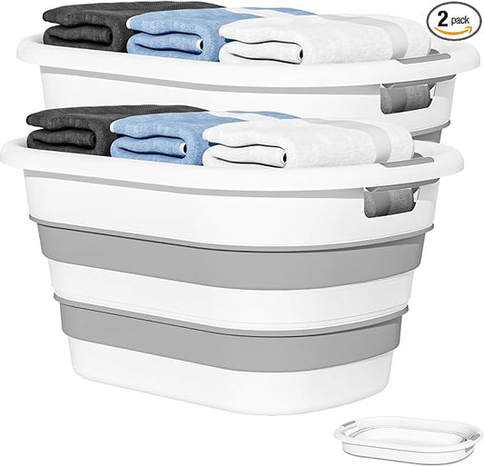 43L(11.5Gallon) Collapsible Laundry Baskets Plastic (Grey, 2 Packs) | Pop Up Laundry hamper/Storage Container, Foldable Laundry Basket with Large Capacity,Sturdy,Space Saver