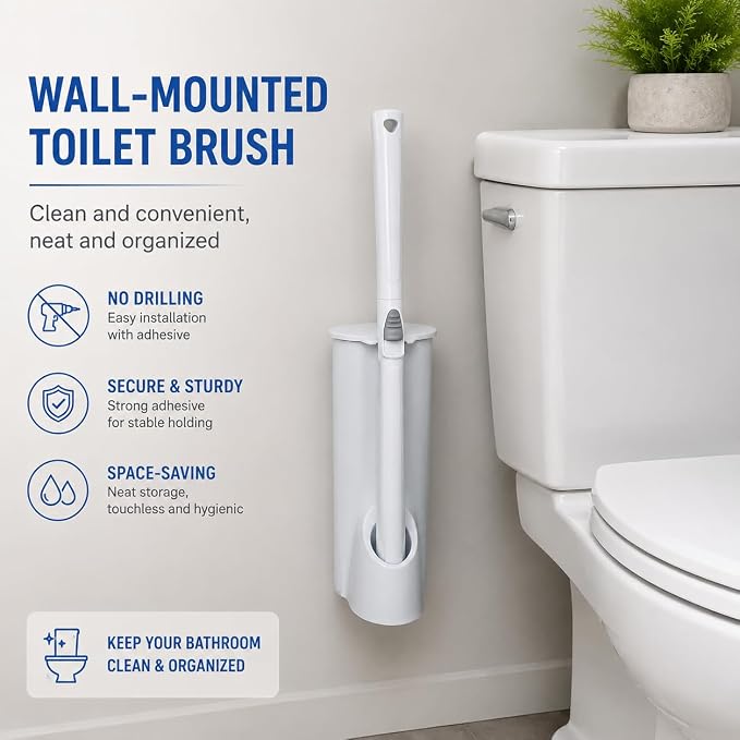 Disposable Toilet Cleaning Wand Starter Kit with 10 Refill Sticks, Wall-Mounted Touchless Set, Compatible with Clorox Toilet Wand Refills, for Bathroom Toilets