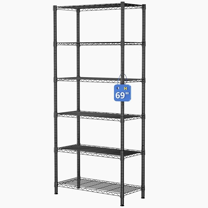Golpart 6Tier Adjustable Storage Shelves Metal Wire Shelving Standing Shelf | Utility Heavy Duty Unit Rack Closet Organize for Home Kitchen Laundry Room Organization Pantry 12"Dx22"Wx69"H Black