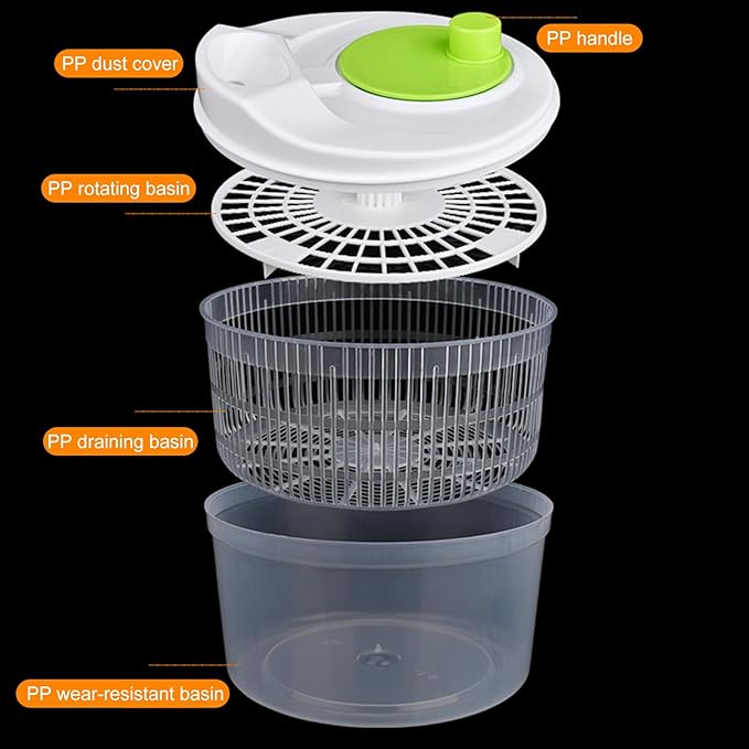 Salad Spinner,Vegetables Fruits Wash Bowl Large Capacity BPA Free Double Layer Detachable Manual Lettuce Spinner,Fruit and Vegetable Washer,Spin and Dry Salad Greens (Green)